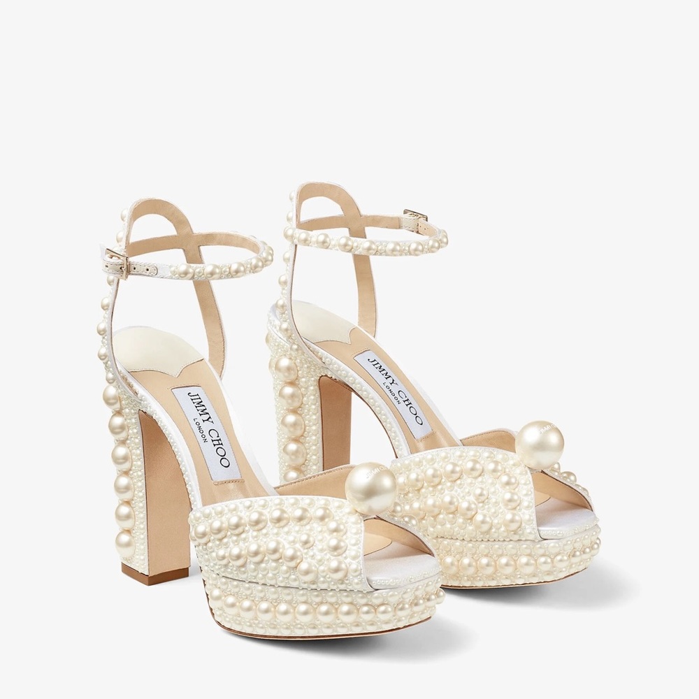 Jimmy Choo Sacaria 120mm Pearly-Stud Platform Heels